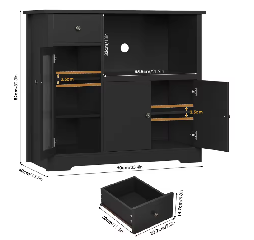 Hoge Keukenkast met Werkblad en Opbergruimte – 3 Deuren, 1 Lade