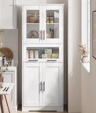 Hoge Opbergkast met Glazen Deuren – Vrijstaand en Verstelbare Planken