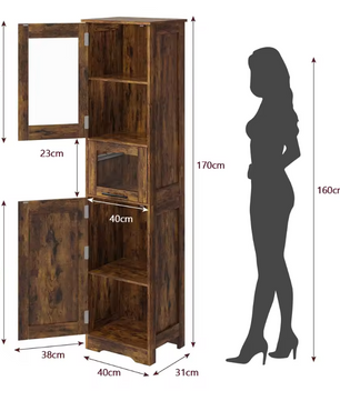 Hoge Opbergkast met Glazen Deuren – Vrijstaand en Verstelbare Planken