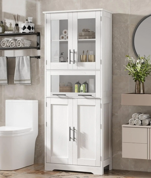 Hoge Opbergkast met Glazen Deuren – Vrijstaand en Verstelbare Planken