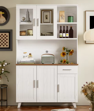 Grote Houten Opbergkast met Glazen Deuren en Lades – 190 cm