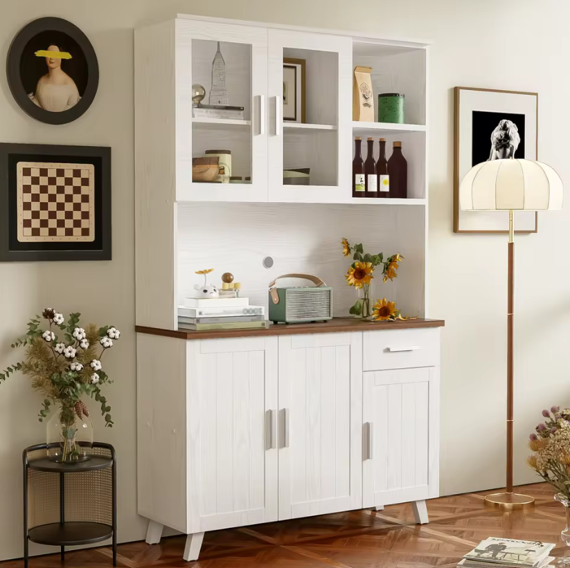 Grote Houten Opbergkast met Glazen Deuren en Lades – 190 cm