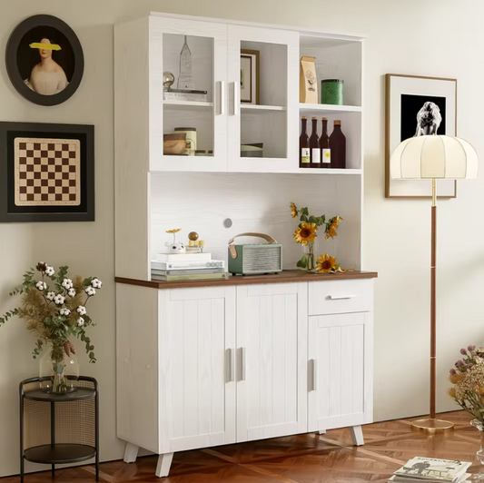 Grote Houten Opbergkast met Glazen Deuren en Lades – 190 cm