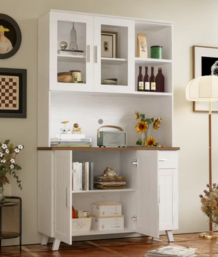 Grote Houten Opbergkast met Glazen Deuren en Lades – 190 cm