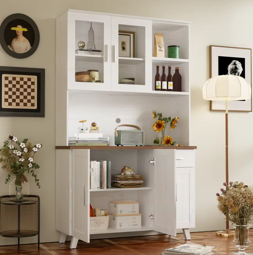 Grote Houten Opbergkast met Glazen Deuren en Lades – 190 cm