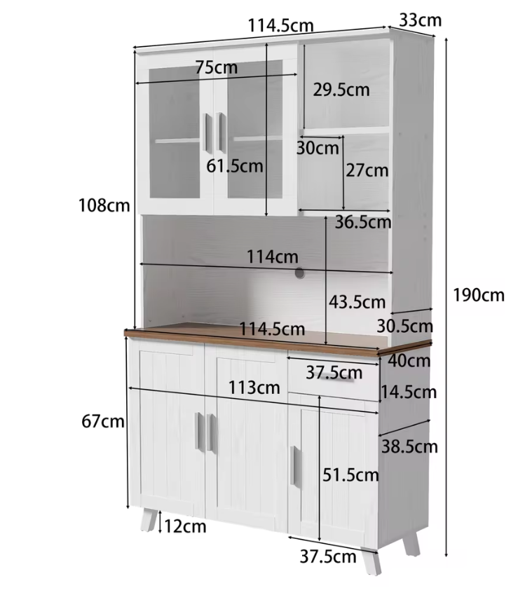 Grote Houten Opbergkast met Glazen Deuren en Lades – 190 cm