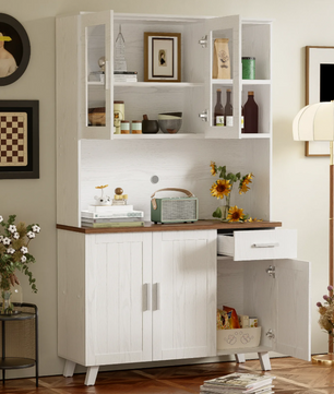 Grote Houten Opbergkast met Glazen Deuren en Lades – 190 cm