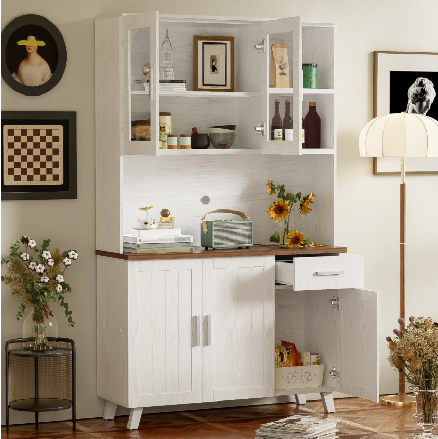 Grote Houten Opbergkast met Glazen Deuren en Lades – 190 cm