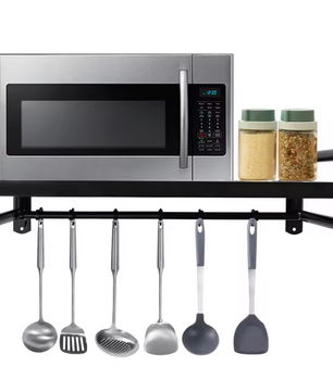 Wandrek voor Magnetron – Zwart Staal en Haakjes, Ruimtebesparend en Stevig