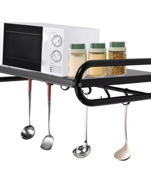 Wandrek voor Magnetron – Zwart Staal en Haakjes, Ruimtebesparend en Stevig