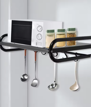 Wandrek voor Magnetron – Zwart Staal en Haakjes, Ruimtebesparend en Stevig