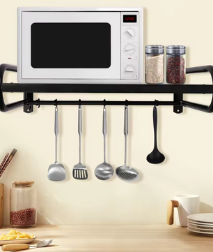 Wandrek voor Magnetron – Zwart Staal en Haakjes, Ruimtebesparend en Stevig