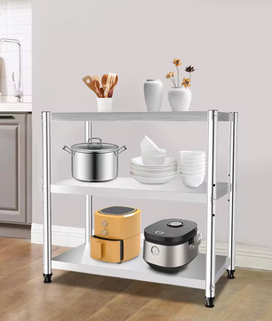 3-laags RVS Keukenrek – Vrijstaand Opbergrek 80×80×40 cm, Stevig en Ruimtebesparend