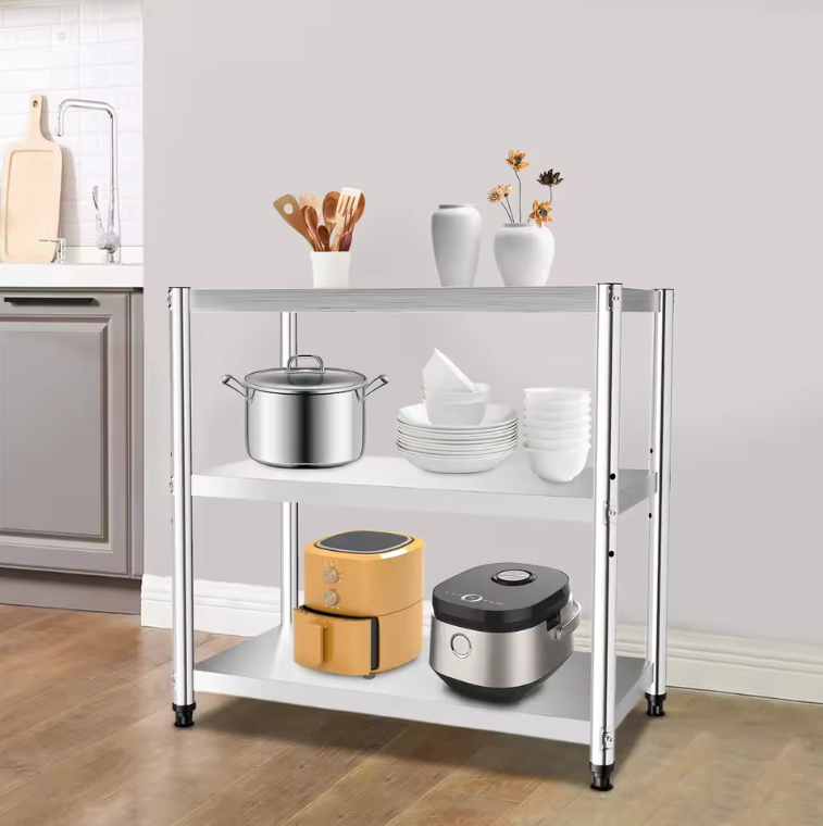 3-laags RVS Keukenrek – Vrijstaand Opbergrek 80×80×40 cm, Stevig en Ruimtebesparend