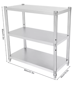 3-laags RVS Keukenrek – Vrijstaand Opbergrek 80×80×40 cm, Stevig en Ruimtebesparend