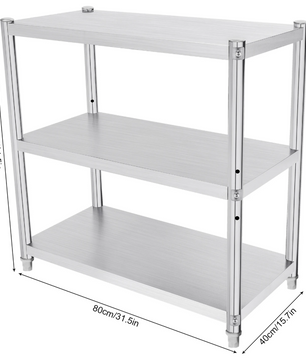 3-laags RVS Keukenrek – Vrijstaand Opbergrek 80×80×40 cm, Stevig en Ruimtebesparend