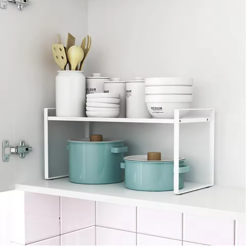 Uitschuifbaar Keukenrek – Verstelbaar Opbergrek voor Kast en Aanrecht, Ruimtebesparend en Stevig