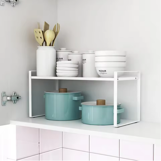 Uitschuifbaar Keukenrek – Verstelbaar Opbergrek voor Kast en Aanrecht, Ruimtebesparend en Stevig