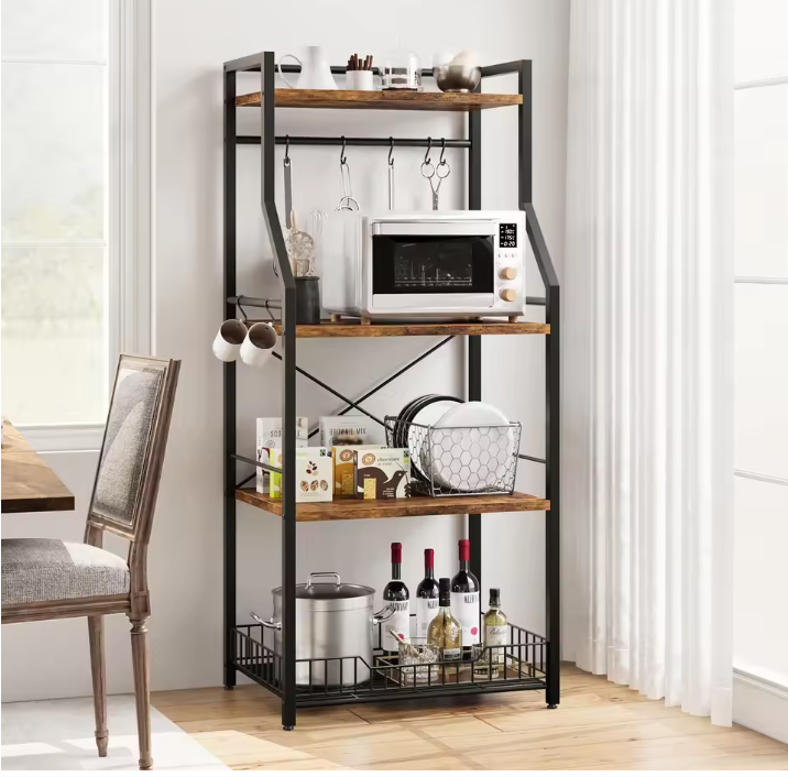 4-laags Keukenrek met Mand – Magnetronstandaard en Koffiebar