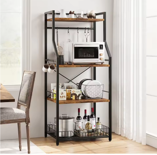 4-laags Keukenrek met Mand – Magnetronstandaard en Koffiebar