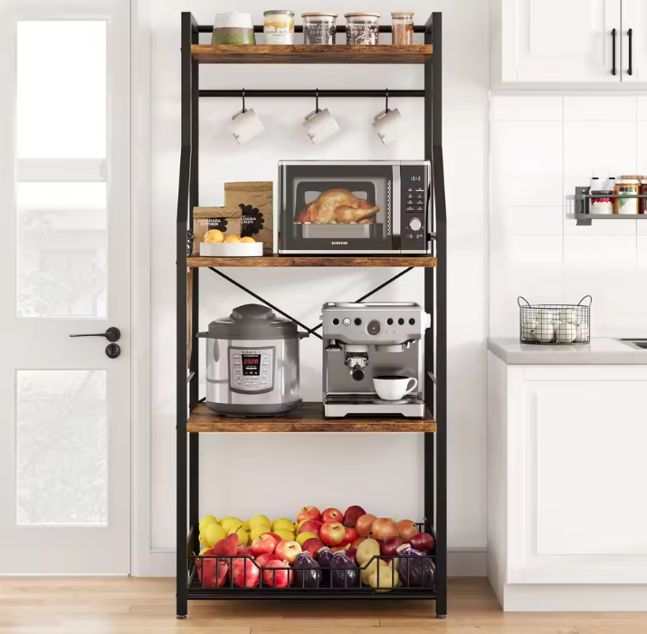 4-laags Keukenrek met Mand – Magnetronstandaard en Koffiebar