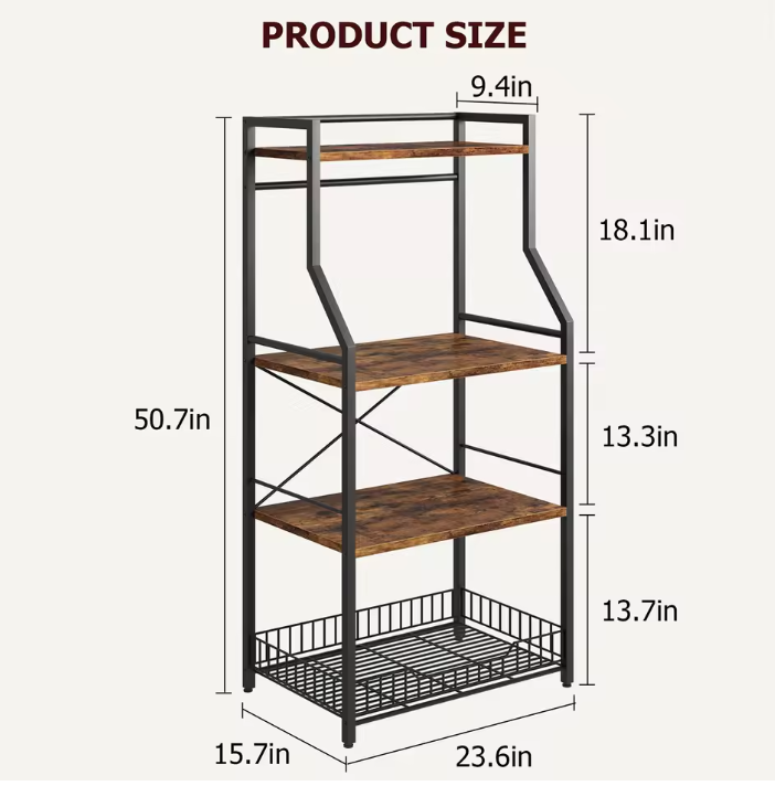 4-laags Keukenrek met Mand – Magnetronstandaard en Koffiebar