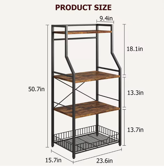 4-laags Keukenrek met Mand – Magnetronstandaard en Koffiebar