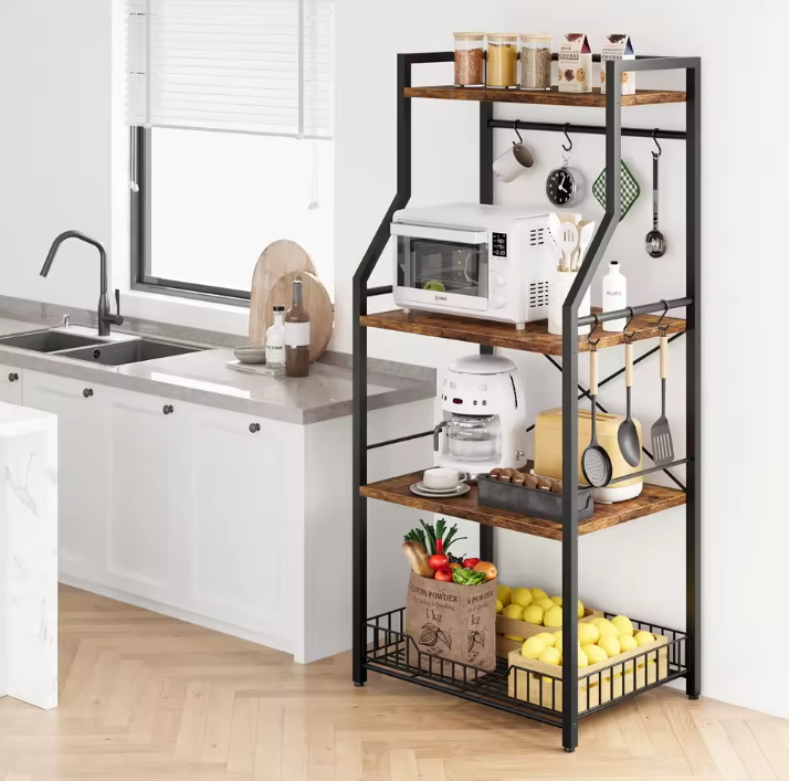 4-laags Keukenrek met Mand – Magnetronstandaard en Koffiebar