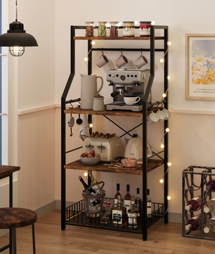 4-laags Keukenrek met Mand – Magnetronstandaard en Koffiebar