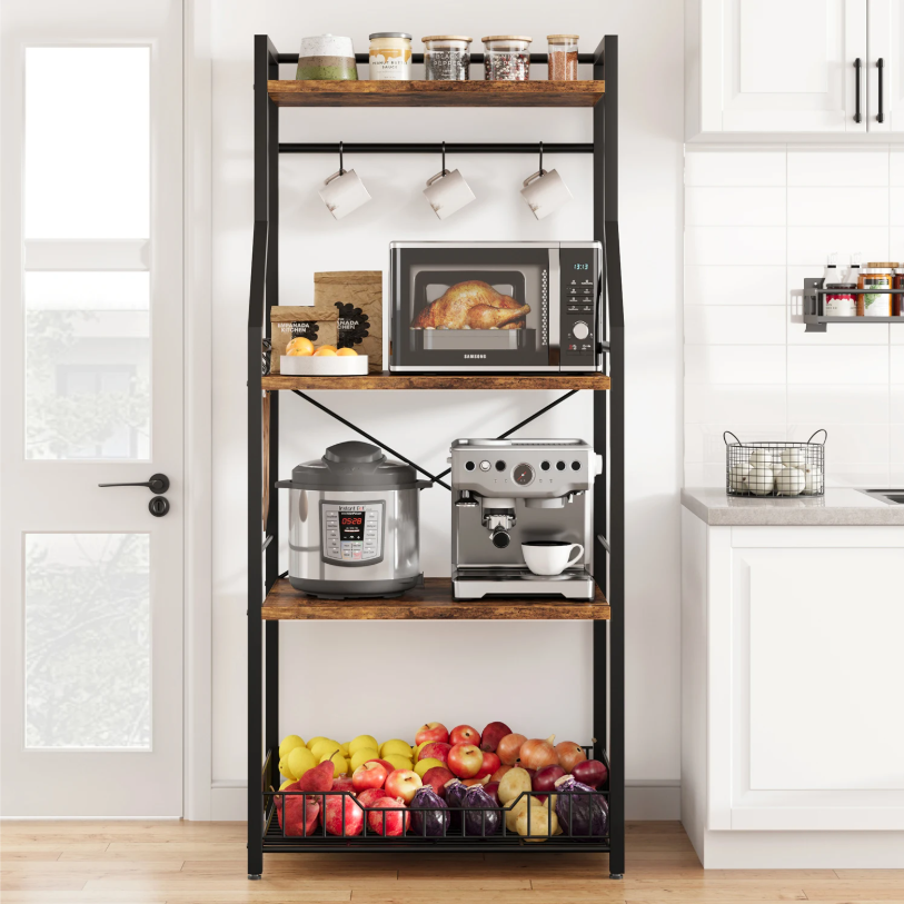 4-laags Keukenrek met Mand – Magnetronstandaard en Koffiebar