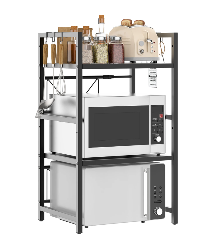 3-laags Uitschuifbaar Keukenrek – Verstelbaar Magnetronrek en Opbergrek