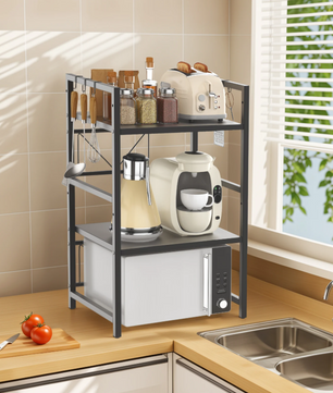 3-laags Uitschuifbaar Keukenrek – Verstelbaar Magnetronrek en Opbergrek