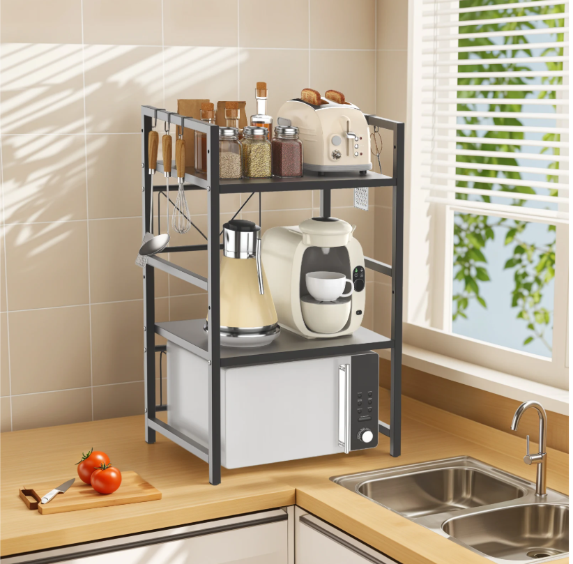 3-laags Uitschuifbaar Keukenrek – Verstelbaar Magnetronrek en Opbergrek