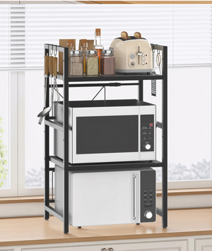 3-laags Uitschuifbaar Keukenrek – Verstelbaar Magnetronrek en Opbergrek