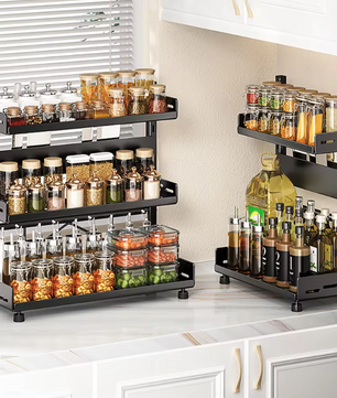 Dubbele of Driedubbele Keukenkruidenrek – Carbon Staal, 50 cm Breed, Verstelbare Lagen