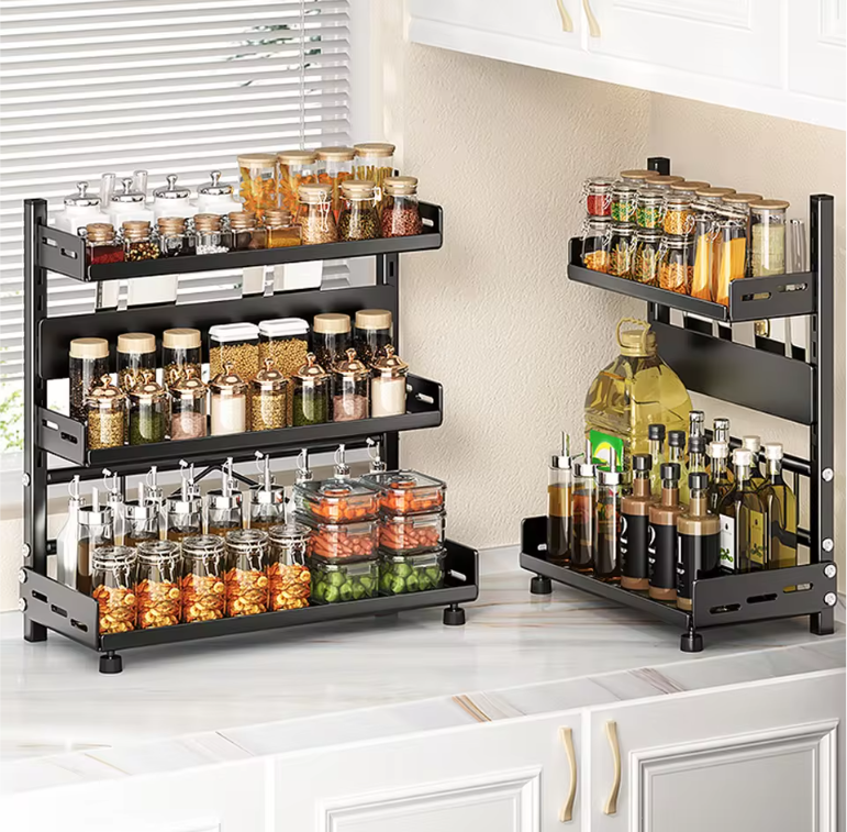 Dubbele of Driedubbele Keukenkruidenrek – Carbon Staal, 50 cm Breed, Verstelbare Lagen