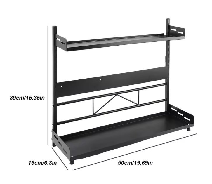 Dubbele of Driedubbele Keukenkruidenrek – Carbon Staal, 50 cm Breed, Verstelbare Lagen