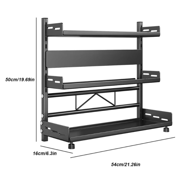 Dubbele of Driedubbele Keukenkruidenrek – Carbon Staal, 50 cm Breed, Verstelbare Lagen