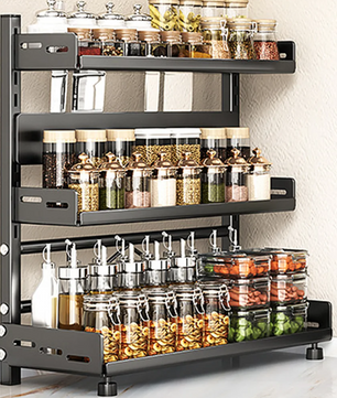 Dubbele of Driedubbele Keukenkruidenrek – Carbon Staal, 50 cm Breed, Verstelbare Lagen