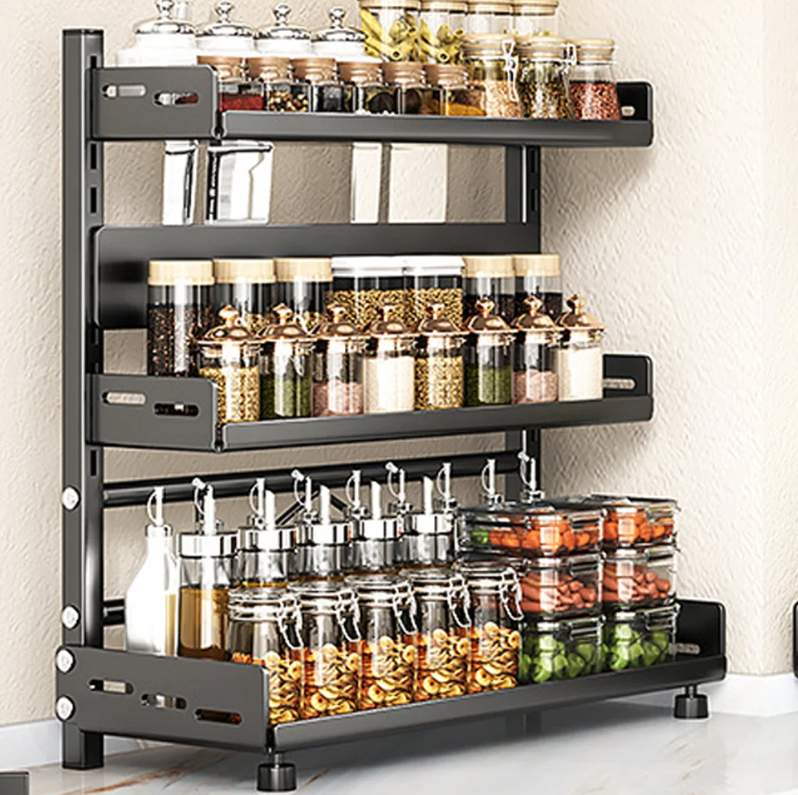 Dubbele of Driedubbele Keukenkruidenrek – Carbon Staal, 50 cm Breed, Verstelbare Lagen