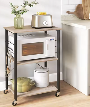 3-Laags Keukentrolley met Haakjes – Metalen Frame en Verplaatsbare Wielen