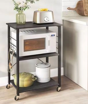 3-Laags Keukentrolley met Haakjes – Metalen Frame en Verplaatsbare Wielen