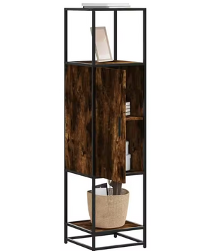 Hoog Smal Opbergkastje – Gerookt Eiken en Metalen Frame, Modern Highboard