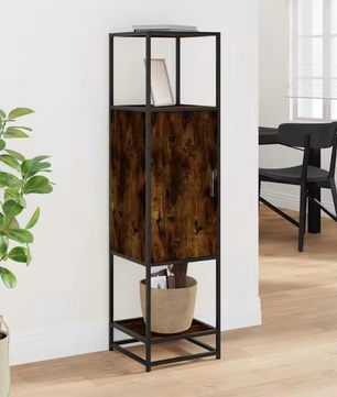 Hoog Smal Opbergkastje – Gerookt Eiken en Metalen Frame, Modern Highboard