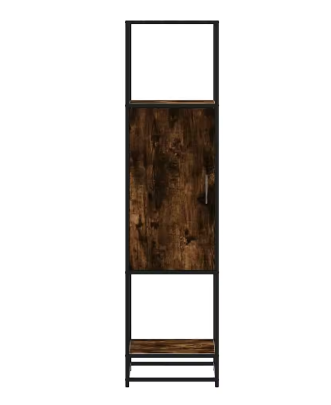 Hoog Smal Opbergkastje – Gerookt Eiken en Metalen Frame, Modern Highboard