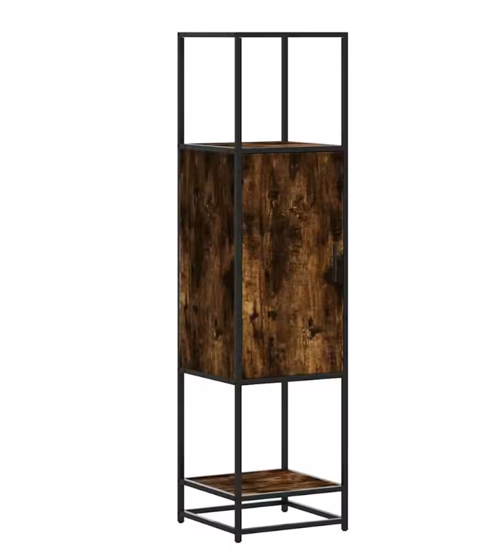 Hoog Smal Opbergkastje – Gerookt Eiken en Metalen Frame, Modern Highboard