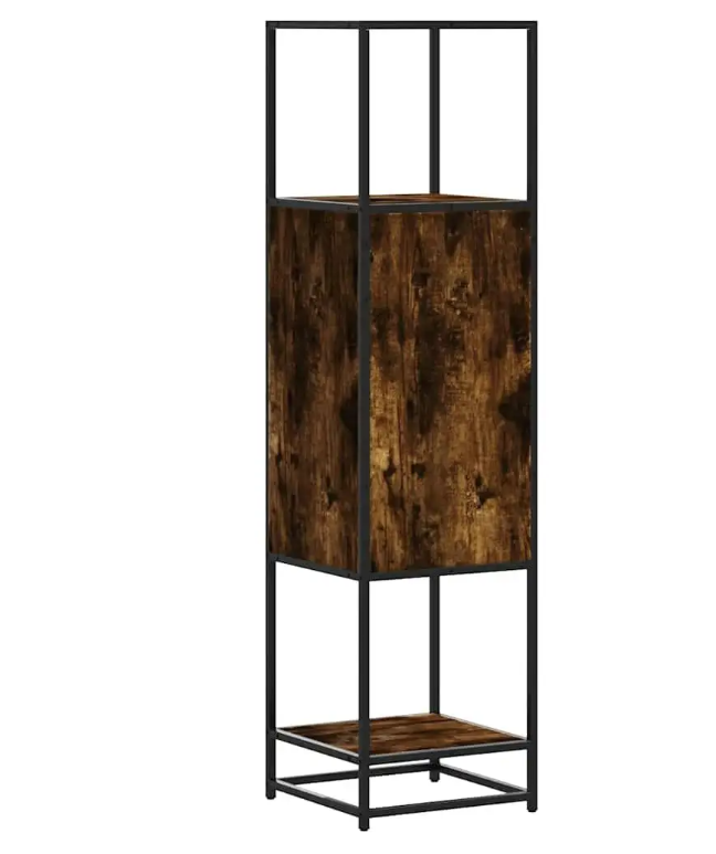 Hoog Smal Opbergkastje – Gerookt Eiken en Metalen Frame, Modern Highboard