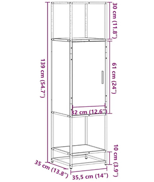 Hoog Smal Opbergkastje – Gerookt Eiken en Metalen Frame, Modern Highboard