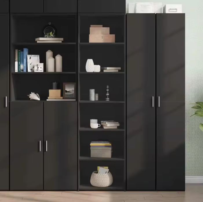 Stijlvol Hoog Highboard – Zwarte Opbergkast van Houtmateriaal, Modern Design