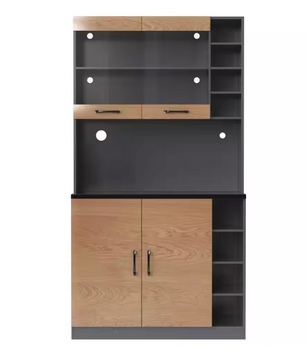 Keuken Highboard met LED-Verlichting – 100×47×187 cm, Houten Buffetkast met Kabelbeheer